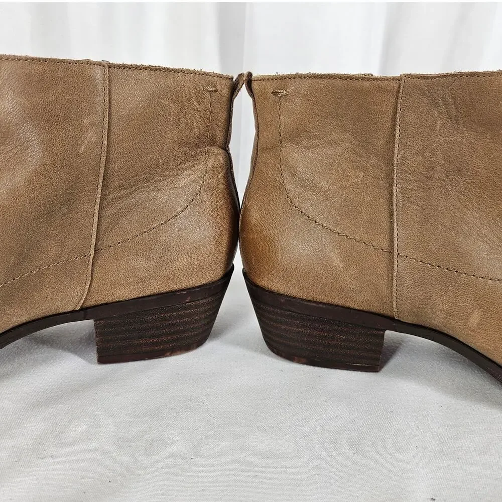 LUCKY BRAND BLANDRE TAN LEATHER BOOTIES – WOMEN’S SIZE 9M – SIDE ZIP – LOW HEEL